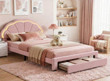 Artiss King Single Bed Frame with 1 Storage Drawers Upholstered Velvet Platform Bed LED Headboard BFRAME-G-GLOW-KS-PK-AB