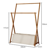 100x155cm Dark Wood Clothes Rail Garment Rack with Freestanding Storage Shelf V63-840741