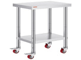 24x18x34 Inch Stainless Steel Work Table 3-Stage Adjustable Shelf with 4 Wheels Heavy Duty V952-CFGZT24X18X34YC01V0
