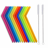13 Pcs Wide Reusable Bent Silicone Straws, Colorful for Thick Drinks, 2 Brushes Easy Cleaning V1370-AZ4-18554