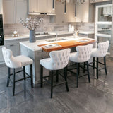 2x Velvet Upholstered Button Tufted Bar Stools with Wood Legs and Studs-Beige V226-SW1824BG