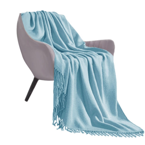 SOGA Sky Blue Acrylic Knitted Throw Blanket Solid Fringed Warm Cozy Woven Cover Couch Bed Sofa Home BLANKET914