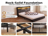 Artiss Double Bed Frame with 2 Storage Drawers & Headboard, USB Charging Station, RGB LED Light BFRAME-J-KINSLEY-D-GY-AB