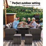 Gardeon Outdoor Dining Set Wicker Table Chairs Setting 8 Seater ODF-DINING-9S-GR-ABC