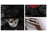 Simulation Skull Wreath with Top Hat Gothic Twig Wreath Spooky Decor for Front Door Wall Porch Party V1294-YM0901-240518HL03-2