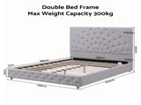 Artiss Double Bed Frame with Tufted Headboard and Plywood Slats Grey BFRAME-G-KOLA-D-GY-ABC