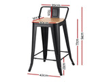 Artiss 4x Bar Stools Kitchen Counter High Chair Dining Stackable Metal Black BA-KJ-J004-WDX4