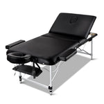 Zenses Massage Table 75cm Portable 3 Fold Aluminium Beauty Bed Black MT-ALUM-GA301-BK-75