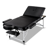 Zenses Massage Table 70cm Portable 3 Fold Aluminium Beauty Bed Black MT-ALUM-GA301-BK-70