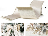 Champagne Velvet Wired Ribbon with Glitter Back 4 Inch Ivory and Gold Wired Ribbon for V1188-WSZ-A-2344