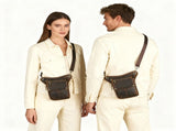 Leather Fanny Pack Top Grain Cowhide Travel Fanny Pack Adjustable Belt Fanny - Gray - Size M V1347-127-53785-GRY-M