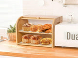 CARLA HOME Large Bamboo Bread Box Storage Organizer with Roll Top for Kitchen Counter V178-36186