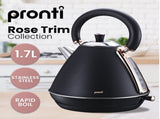 Pronti Breakfast Set with Rose Gold Kettle & Toaster with 1.2L Espresso Machine - Black KT-TS-850D-BK