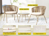 Gardeon 3PC Outdoor Bistro Set Patio Furniture Rope Setting Chairs Table Beige ODF-BISTRO-ROPE-BE