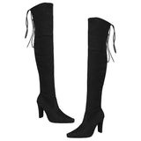 Women's Black Pointed Toe High Heel Boots, PU Suede, Stylish Autumn Winter Footwear, 1 Pair V1370-AZ4-14264