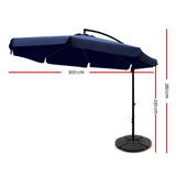 Instahut 3m Outdoor Umbrella w/Base Cantilever Garden Patio Beach Navy UMB-BAN-F-50-48-NA