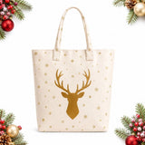 Elegant Gold Reindeer Snowflake Tote Bag, Holiday Large Everyday Carry Handbag, Spacious Structured V1192-AZ-W-24668