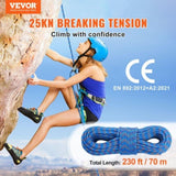 10.2mm Dynamic Climbing Rope, 70M Outdoor Rock Climbing Rope 25KN Breaking Tension, V952-DSDLS230YC10DESE6V0