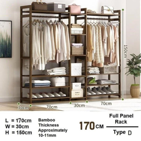 Bamboo Clothes Rack Garment Closet Storage Organizer Hanging Rail Shelf Dress room 170cm V255-QBYMJ-170