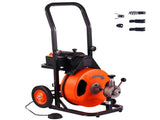 Drain Cleaner Machine 75FT x 3/8Inch, Auto Feed Sewer Snake Auger with 4 Cutter & Air-activated Foot V952-ZDJJKLSGDSTJZXGSSV3