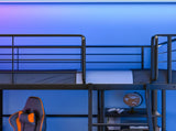 Gaming Loft Bed with Desk and Storage Cabinet, Steel Metal Frame, Space Saving Design, for Single V219-BEDSBBKSL6GA