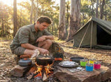 Orange Camping Cookware Set for 23 People Portable Outdoor Cooking Pot, Frying Pan & 1.1L Kettle V888-ELOSUNG54633