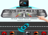10-Inch Dual Lens Dash Cam Mirror - 1080P FHD Touch Screen Car DVR with Rear Camera, Night Vision & V888-ELOSUNG35863
