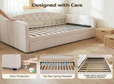 Artiss Single Daybed Velvet Trundle Bed Frame Tufted Guest Bed BFRAME-G-BELLA-S-WH-ABC