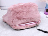 Electric Foot Warmer Plush Heated Slippers - USB Rechargeable Winter Comfort for Men & Women - Thick V1192-AZ-W-31174