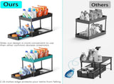 CARLA HOME 2 Pack Under Sink Organizer with Pull-Out Basket and Hooks for Bathroom & Kitchen LSB-36318