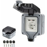 Ip66 Waterproof Socket With Usb Connections Outdoor Electrical Outlet With Cover Wall Socket Box For V1188-MS-227-0223