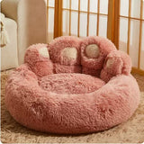 Diameter 90cm Pink Plush Dog Bed with Paw Design - Ultra Soft Round Pet Sofa for Medium to Large V888-ELOSUNG16336