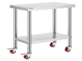 30x18x34 Inch Stainless Steel Work Table 3-Stage Adjustable Shelf with 4 Wheels Heavy Duty V952-CFGZT30X18X34YC01V0