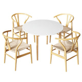 1 Artiss Dining Table and 4 Chairs Set Wishbone Wood DSET-TAB01-RAT-WDX4