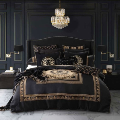 Davinci Massimo Black Yarn-dyed Chenille Jacquard Quilt Cover Set King V442-LED-QUILTCS-MASSIMO-BLACK-KI