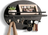 Wooden Key Holder with Storage Tray and Hooks for Hallway Corridor Bedroom Office, Black V1188-MS-325-0475