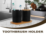 HOOWIFFY 1 Set Black Ceramic Bamboo Bathroom Essentials Toothbrush Holder Soap Dispenser Storage V1189-WXFWAL-20260326-02500