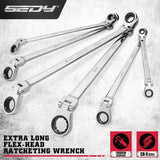 SEDY 6Pcs Extra Long Flex-Head Ratchet Spanner Set Double Box End Spanner 8-19mm V465-81057