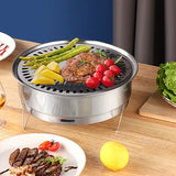 1 Piece Portable Korean BBQ Grill, Stainless Steel Round Grill with Maifan Stone Plate for Camping V1189-LC-HW-00329