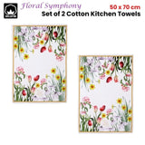 Ashdene Set of 2 Floral Symphony Cotton Kitchen Tea Towels 50 x 70 cm V442-LDE-TEAT-SETOF2FLORALSYMPHONY-MULTI-RE