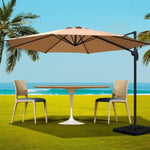 Instahut 3m Outdoor Umbrella w/Base Cantilever Beach Roma 360 Degree Tilt Beige UMB-ROMA-BASE-50N-BG