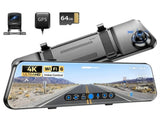 12" Black Rear View Mirror Dash Cam with 4K Front and 1080P Rear, GPS, WiFi6 V178-59107