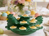 Easter Chicken Shaped Deviled Egg Platter, Reusable Holiday Deviled Oval Tray, Green Plastic Eggs V1370-AZ4-24850