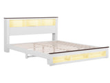 Artiss Queen Bed Frame with Storage Bookcase Headboard and Footboard White Wooden Platform Bed with WBED-F-LYMES-Q-WH-ABC