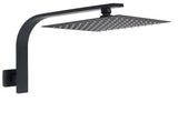 WELS Matt Black 10" Square Thin Rain Shower Head Brass Gooseneck Wall Arm Set V1233-A602BKSS110B