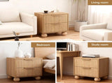 Artiss 2x Bedside Table Round Legs 2 Drawers Pine FUR-Z-BS-03-WDX2
