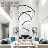 BAMDECOR A18801 Modern LED Chandelier, Dimmable Pendant Light with Remote Control Rings Round V255-BAM-18801/5-BLK