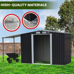 Wallaroo 4x8ft Zinc Steel Garden Shed with Open Storage - Black GSS-BSW-48O-BK