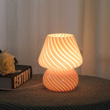 Pink Striped Retro All Glass Mushroom Table Lamp - American Style Creative Bedside Nightstand V888-ELOSUNG55170-5