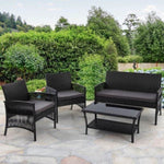 Gardeon 4PCS Outdoor Sofa Set Wicker Harp Chair Table Garden Furniture Black ODF-RATTAN-HARP-BK-AB